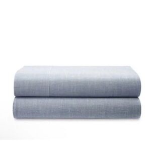 Ralph Lauren Home Queen Flat Sheet Workshirt Chambray Light Blue NEW MSRP $245